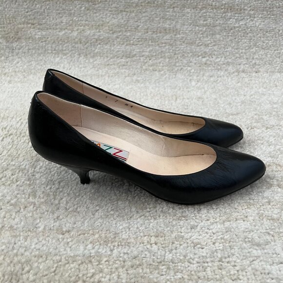Vintage Jazz Black Leather Kitten Heel Shoes 7 Made in Spain - Picture 3 of 11